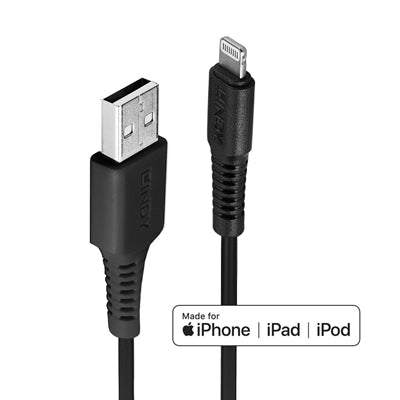 Lindy 31319 0.5m USB-A (M) 2.0 To Lightening (M) MFi Certified 480Mbps Cable - Black