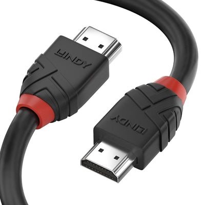 LINDY 36470 Black Line HDMI Cable, HDMI 2.0 (M) to HDMI 2.0 (M), 0.5m, Black & Red, Supports UHD Resolutions up to 4096x2160@60Hz, Triple Shielded Cable, Corrosion Resistant Copper Coated Steel with 30AWG Conductors, Retail Polybag Packaging