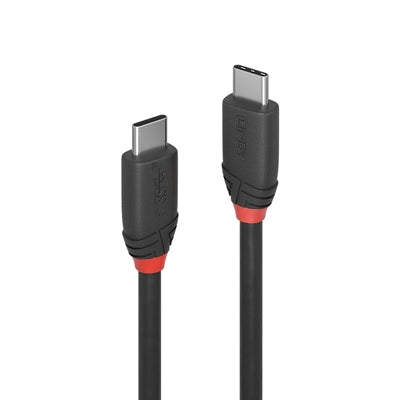 LINDY 36906 Black Line USB Cable, USB 3.2 Type-C (M) to USB 3.2 Type-C (M), 1m, Black & Red, SuperSpeed USB Supports Data Transfer Speeds up to 20Gbps, Robust PVC Housing, Nickel Connectors & Gold Plated Contacts, Retail Polybag Packaging