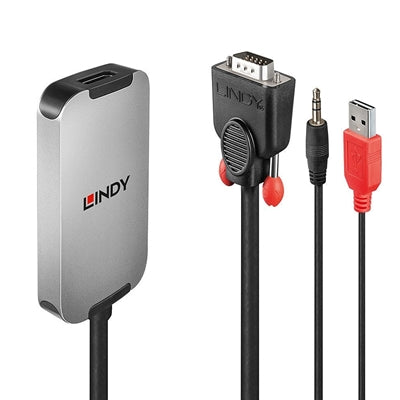 Lindy 38296 0.18m VGA & Audio (M) To DisplayPort (F) 1.2 USB Powered 1920x1080@60Hz Adapter Cable - Black