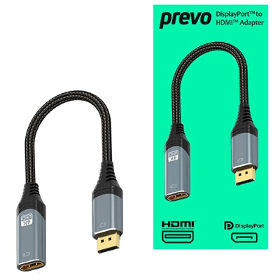 Prevo DPM-HDMIF-ADA Display Converter Adapter, DisplayPort (M) to HDMI (F), 0.2m, Black & Silver, DisplayPort 1.4 & HDMI 2.0, Supports up to 4K@60Hz, Braided Cable, Retail Box Packaging