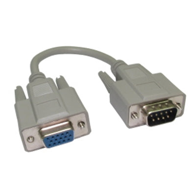 VGA Adapter Cable DB-9 (9-Pin Male) D-Sub Connection to a 15-pin Female High-Density VGA/SVGA Port, Gold Contacts, 0.21m, Grey