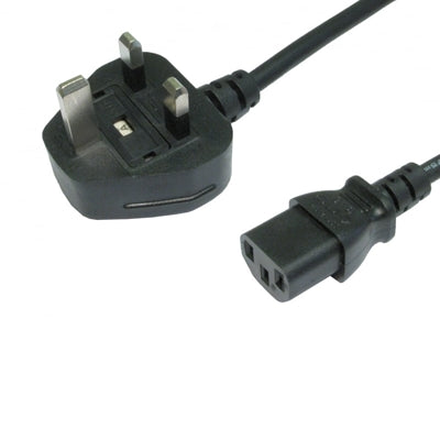 1.8m UK 3 Pin Plug To IEC C13 (Kettle) 5 Amp Fuse Mains Extension Cable - Black