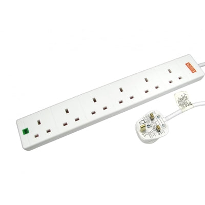 5m 6 Gang Surge Protected LED Indicator UK Mains Extension - White