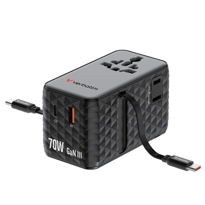 Verbatim Charge 'n' Travel 70W 2C Retractable Universal Travel Adapter Black, Fast Charging up to 70W