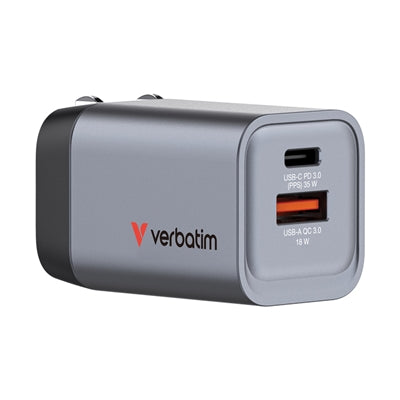 Verbatim GNC-35 GaN Charger 35W with 1 x USB-C PD 35W / 1 x USB-A QC 3.0 (EU/UK/US)
