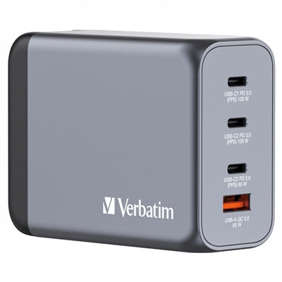 Verbatim GNC-200 GaN Charger 200W with 2 x USB-C PD 100W / 1 x USB-C PD 65W / 1 x USB QC 3.0 (EU/UK/US)