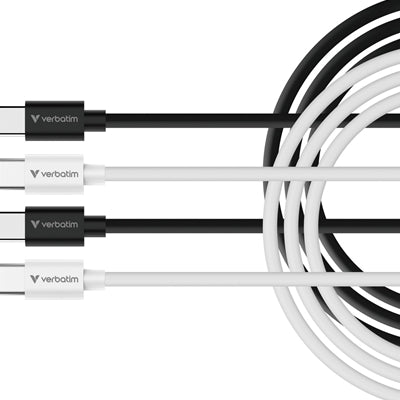 Verbatim Essentials Sync & Charge USB-C to C Cables (2 pack) Black & White, 1m, 60W PD, 480Mbps, USB Power Delivery 3.0 Supports Up To 60W Fast Charging