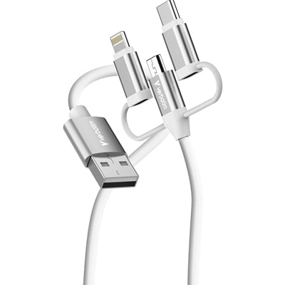 Verbatim Essentials 3-in-1 Sync & Charge Cable USB-A to Micro-B, USB-C and Lightning, 1m, 18W QC, 480Mbps, Quick Charge 3.0 Support Up To 18W Charging Power