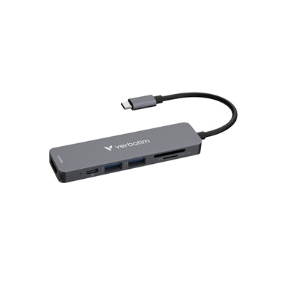 Verbatim USB-C Essentials Multiport Hub 6 Port With Card Reader, Supports Up To 100W Power Delivery, SD/MicroSD Slots Supports Read / Write Speeds Of Up To 40MB/s and 30MB/s