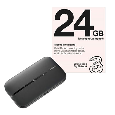 Three 5 x 24GB Trio Pay As You Go Mobile Broadband SIM Cards with 1/2 Price Huawei E5783 4G+ MiFi Mobile Broadband Router