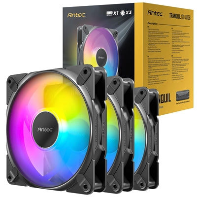 Antec Tranquil 120 ARGB 3-Pack Case Fans with Controller - 120mm High Performance PWM Fans with Addressable RGB Lighting and Fan Control Hub