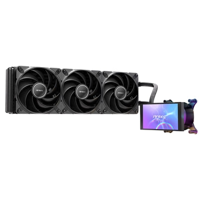 Antec Vortex View 360 Black AIO Liquid CPU Cooler, Massive 5-Inch Rotatable IPS LCD Display, 9th Gen Asetek Pump for 400W TDP, Triple 120mm PWM Fans,  ARGB Backglow