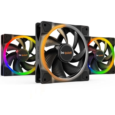 be quiet! Light Wings PWM Addressable RGB Fan Pack, 120mm, 1700RPM, 4-Pin PWM Fan & 3-Pin ARGB Connectors, Black Frame, Black Blades, ARGB Lighting on Front & Rear, Addressable RGB Hub Included