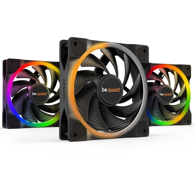 be quiet! Light Wings PWM High Speed Addressable RGB Fan Pack, 120mm, 2500RPM, 4-Pin PWM Fan & 3-Pin ARGB Connectors, Black Frame, Black Blades, ARGB Lighting on Front & Rear, Addressable RGB Hub Included