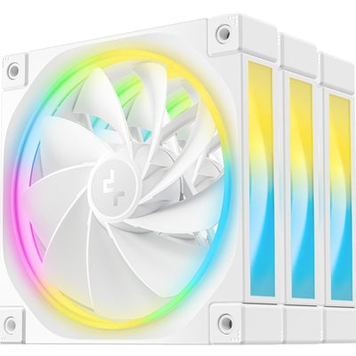 DeepCool FL12 120mm PWM 3 Pack Reverse White Fan - High Performance, Low Noise, Fluid Dynamic Bearing, 36 ARGB LEDs, 500-2150 RPM, 55 CFM Airflow, 4-Pin PWM Control