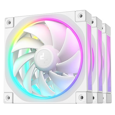 DeepCool FL12 120mm PWM 3 Pack White Fan - High Performance, Low Noise, Fluid Dynamic Bearing, 36 ARGB LEDs, 500-2150 RPM, 55 CFM Airflow, 4-Pin PWM Control