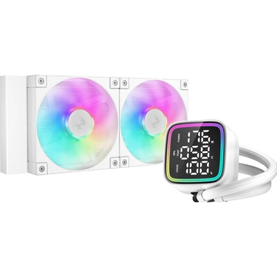 DeepCool LD 240 AIO Liquid CPU Cooler, White, Universal Socket, 240mm Radiator, PWM 2400RPM Cooling Fans, Addressable RGB LED Lighting, Fully Customizable Infinity Mirror Cap Design, Digital Display,