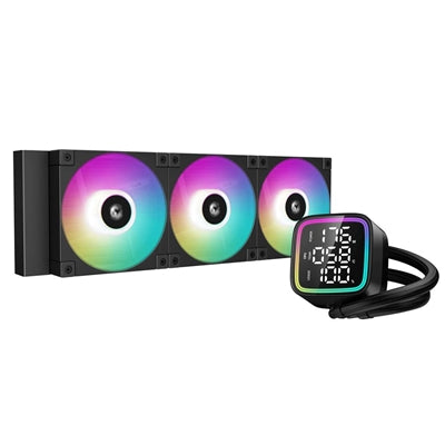 DeepCool LD 360 AIO Liquid CPU Cooler, Universal Socket, 360mm Radiator, PWM 2400RPM Cooling Fans, Addressable RGB LED Lighting, Fully Customizable Infinity Mirror Cap Design, Digital Display,