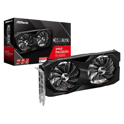 ASRock AMD Radeon RX 6600 Challenger D 8GB Graphics Card, 8GB GDDR6, 1792 Streams, 2491 MHz Boost Clock, Dual Fan, 3x DisplayPorts / 1x HDMI Port