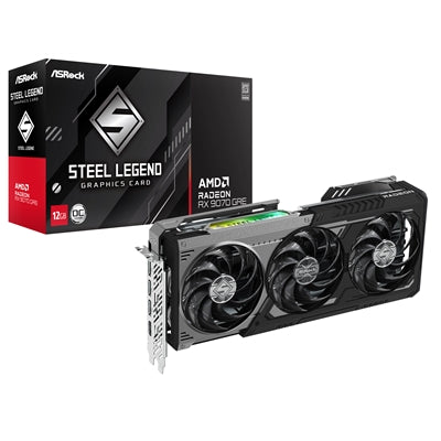 ASRock AMD Radeon RX 9070 GRE Steel Legend Dark OC 12GB GDDR6 Graphics Card, 3072 Streams, 2340 MHz Core Clock, Triple Fan, 3x DisplayPorts / 1x HDMI Port