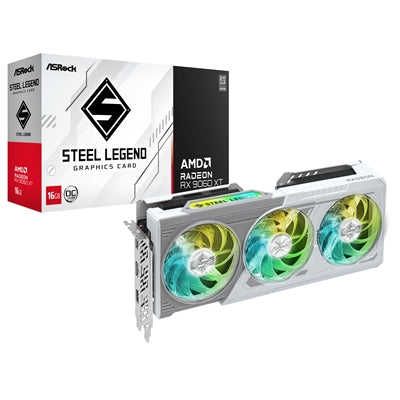 ASRock AMD Radeon RX 9060 XT Steel Legend OC 16GB GDDR6 Graphics Card, 2048 Streams, 3320 MHz Boost Clock, Triple Fan, 2x DisplayPorts / 1x HDMI Port
