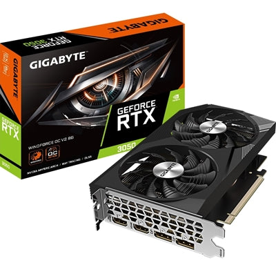 Gigabyte NVIDIA GeForce RTX 3050 WINDFORCE OC V2 8GB GDDR6 Graphics Card, 2560 CUDA Cores, 1792 MHz Core Clock, Dual Fan, 2x DisplayPorts / 2x HDMI Ports