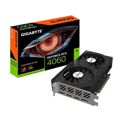 Gigabyte NVIDIA GeForce RTX 4060 WINDFORCE OC 8G Graphics Card, 8GB GDDR6, 3072 CUDA Cores, 2475 MHz Core Clock, Dual Fan, 2x DisplayPorts / 2x HDMI Ports