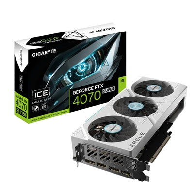 Gigabyte NVIDIA GeForce RTX 4070 SUPER EAGLE OC ICE 12G Graphics Card, 12GB GDDR6X, 7168 CUDA Cores, 2535 MHz Core Clock, Triple Fan, White, RGB, 3x DisplayPorts / 1x HDMI Port