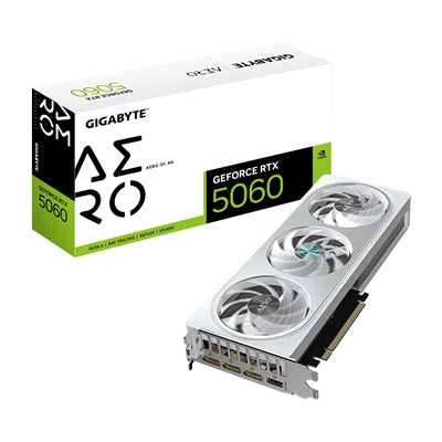 Gigabyte NVIDIA GeForce RTX 5060 AERO OC 8GB GDDR7 Graphics Card, 3840 CUDA Cores, 2595 MHz Core Clock, Triple Fan, 3x DisplayPorts / 1x HDMI Port