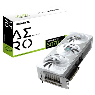 Gigabyte NVIDIA GeForce RTX 5070 Ti AERO OC 16GB GDDR7 Graphics Card, 8960 CUDA Cores, 2588 MHz Core Clock, Triple Fan, White, RGB, 3x DisplayPorts / 1x HDMI Port