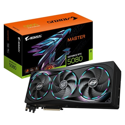 Gigabyte NVIDIA GeForce RTX 5080 AORUS MASTER 16GB GDDR7 Graphics Card, 10752 CUDA Cores, 2805 MHz Core Clock, Triple Fan, RGB, 3x DisplayPorts / 1x HDMI Port