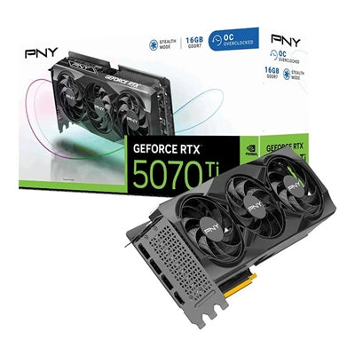 PNY NVIDIA GEFORCE RTX 5070 Ti OC 16GB, GDDR7 Graphics Card, 8960 CUDA Cores, 2295 MHz Core Clock, Triple Fan, 3x Display Ports / 1x HDMI Port