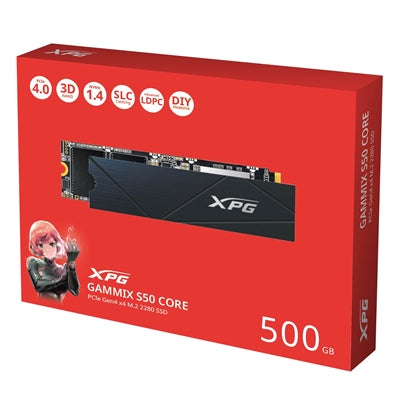 Adata GAMMIX S50 CORE (SGAMMIXS50C-500G-CS) 500GB NVMe SSD, PCIe Gen4, M.2 Interface, 2280, Read 3500MB/s, Write 2800 MB/s, Heatsink, 3 Year Warranty