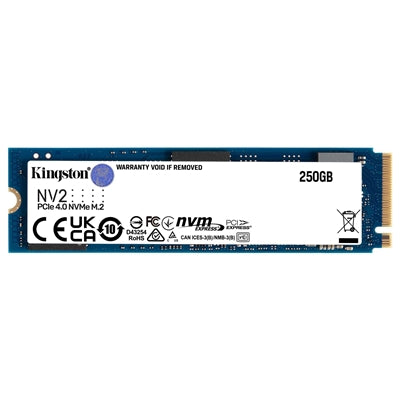 Kingston NV2 (SNV2S/250G) 250GB NVMe SSD, M.2 Interface, PCIe Gen4, 2280, Read 3000 MB/s, Write 1300 MB/s, 3 Year Warranty