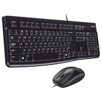 Logitech MK120 Wired Keyboard and Mouse Combo for Windows, Optical Wired Mouse, Full-Size Keyboard, USB Plug-and-Play, Compatible with PC and Laptop, QWERTY UK English Layout, Black