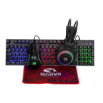 Marvo Scorpion CM416 Loot 40 4-in-1 Gaming Bundle, Wired Keyboard, Mouse, Headset and Mouse Pad, UK Layout