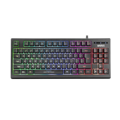 Marvo Scorpion K607 80% TKL Layout Gaming Keyboard, Multimedia, USB 2.0, Full Anti-ghosting, Ergonomic Compact Design, 3 Colour LED backlit with Adjustable Brightness, Black