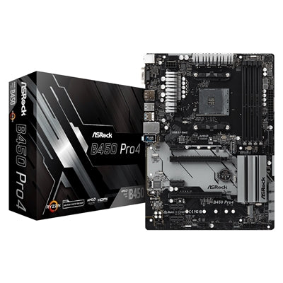 ASRock B450 Pro4 R2.0 Super Alloy AMD AM4 Socket Motherboard, ATX, 4x DDR4 Slots, 2x M.2 Sockets, GbE LAN, 1x D-Sub / 1x DisplayPort / 1x HDMI Port