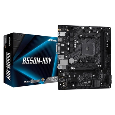 ASRock B550M-HDV AMD AM4 Socket Motherboard, Micro-ATX, 2x DDR4 Slots, 1x M.2 Socket, GbE LAN, 1x D-Sub / 1x DVI-D / 1x HDMI Port