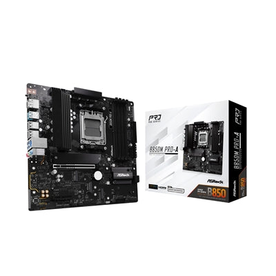 ASRock B850M Pro-A AMD AM5 Socket Motherboard, Micro-ATX, 4x DDR5 Slots, 3x M.2 Sockets, 2.5GbE LAN, 1x DisplayPort / 1x HDMI Port