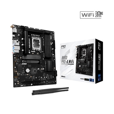 ASRock B860 Pro-A WiFi Intel 1851 Socket Motherboard, ATX, 4x DDR5 Slots, 3x M.2 Sockets, 2.5GbE LAN, Wi-Fi 6E, 1x DisplayPort / 1x HDMI Port