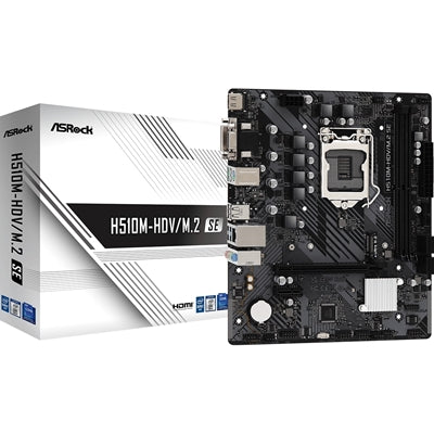 ASRock H510M-HDV/M.2 SE Intel 1200 Socket Motherboard, Micro-ATX, 2x DDR4 Slots, 1x M.2 Socket, GbE LAN, 1x D-Sub / 1x DVI-D / 1x HDMI Port