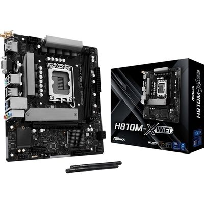 ASRock H810M-X WIFI Intel 1851 Socket Motherboard, Micro-ATX, 2x DDR5 DIMM Slots, 1x M.2 Socket, 2.5GbE LAN, Wi-Fi 5, 1x HDMI Port / 1x DisplayPort