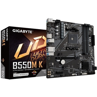 Gigabyte B550M K Ultra Durable AMD AM4 Socket Motherboard, Micro-ATX, 4x DDR4 Slots, 2x M.2 Sockets, GbE LAN, 1x DisplayPort / 1x HDMI Port