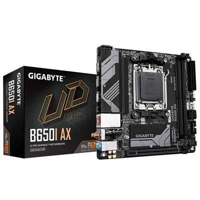 Gigabyte B650I AX Ultra Durable AMD AM5 Socket Motherboard, Mini-ITX, 2x DDR5 Slots, 1x M.2 Socket, 2x USB-C Port, 2.5GbE LAN, Wi-Fi 6E, 1x DisplayPort / 1x HDMI Port