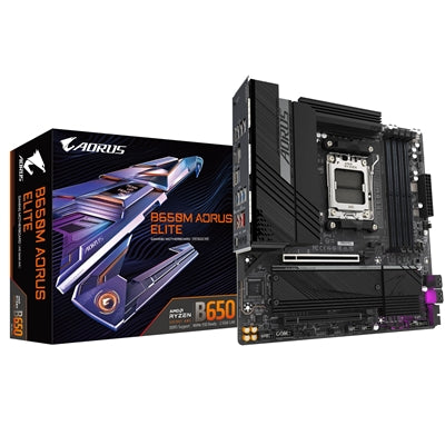 Gigabyte B650M AORUS ELITE AMD AM5 Socket Motherboard, Micro-ATX, 4x DDR5 Slots, 2x M.2 Sockets, Fitted I/O Shield, 2.5GbE LAN, 1x DisplayPort / 1x HDMI Port