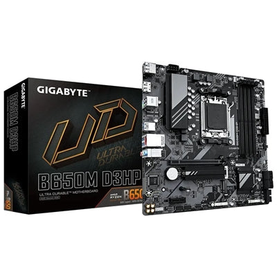 Gigabyte B650M D3HP Ultra Durable AMD AM5 Socket Motherboard, Micro-ATX, 4x DDR5 Slots, 2x M.2 Sockets, 2.5GbE LAN, 2x DisplayPorts / 1x HDMI Port