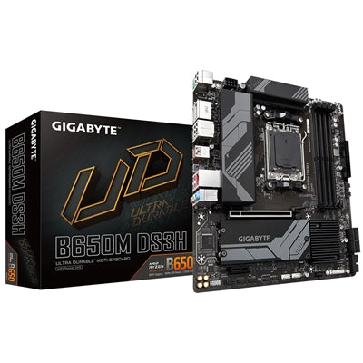 Gigabyte B650M DS3H Ultra Durable AMD AM5 Socket Motherboard, Micro-ATX, 4x DDR5 Slots, 2x M.2 Sockets, 2x USB-C Port, 2.5GbE LAN, 2x DisplayPorts / 1x HDMI Port