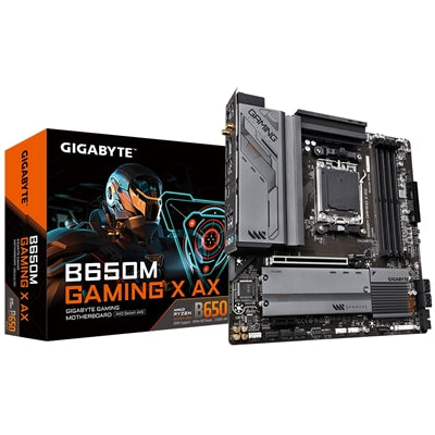 Gigabyte B650M GAMING X AX AMD AM5 Socket Motherboard, Micro-ATX, 4x DDR5 Slots, 2x M.2 Sockets, 2x USB-C Port, Fitted I/O Shield, 2.5GbE LAN, Wi-Fi 6E, 2x DisplayPorts / 1x HDMI Port